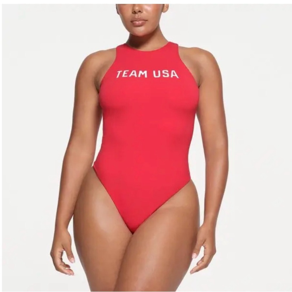 NWT SKIMS Olympic USA High Neck Bodysuit Red XL